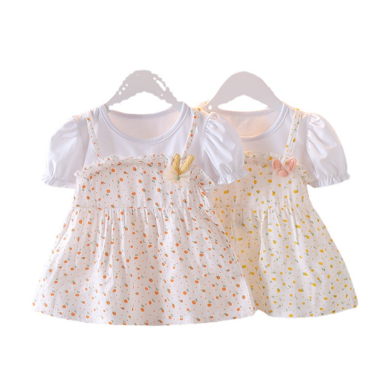 DBI002 DRESS GAUN BAYI PEREMPUAN ANAK CEWEK LENGAN PENDEK PUTIH MOTIF BUNGA IMPORT