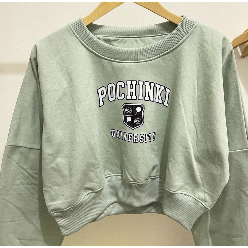 POCHINKI SWEATER CROP OVERSIZE BAHAN FLEECE