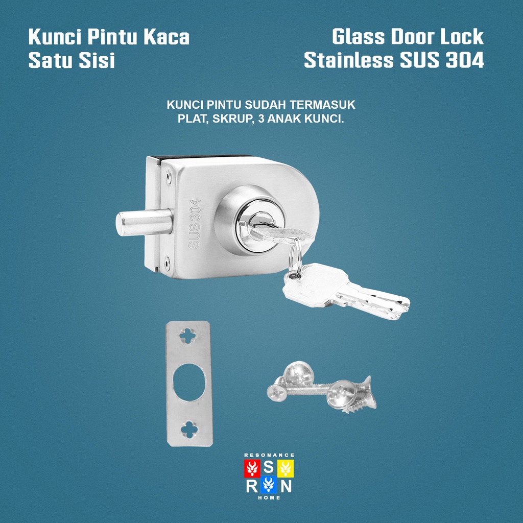 Kunci Pintu Kaca 10-12MM / Kunci Pintu Kaca Satu Sisi Resonance Home