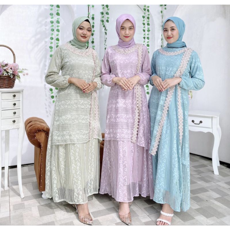 Gamis Ceruty Babydoll Kombinasi Brokat Premium Renda Cantik Pakaian Baju Kurung Melayu Malaysia Wani