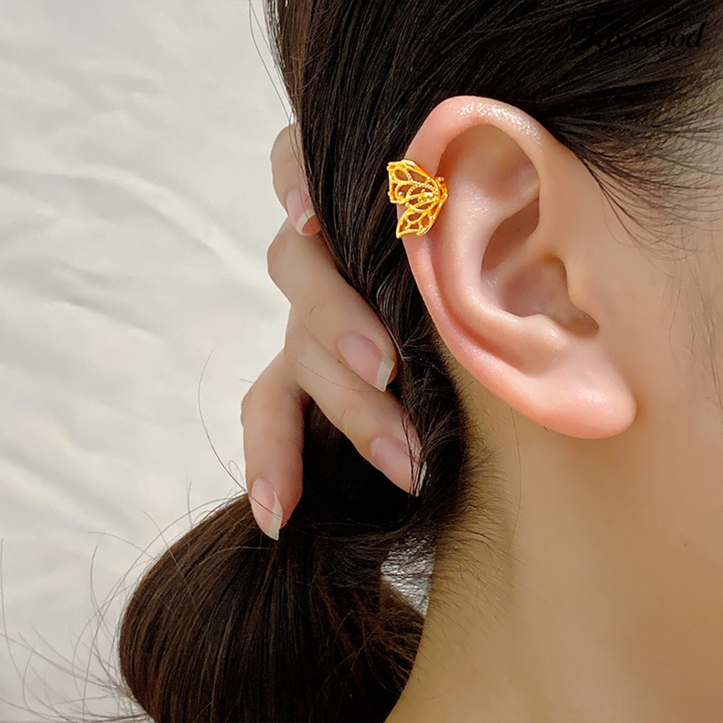 1pc Anting Klip Telinga Hypoallergenic Bentuk Kupu-Kupu Mini Model Hollow