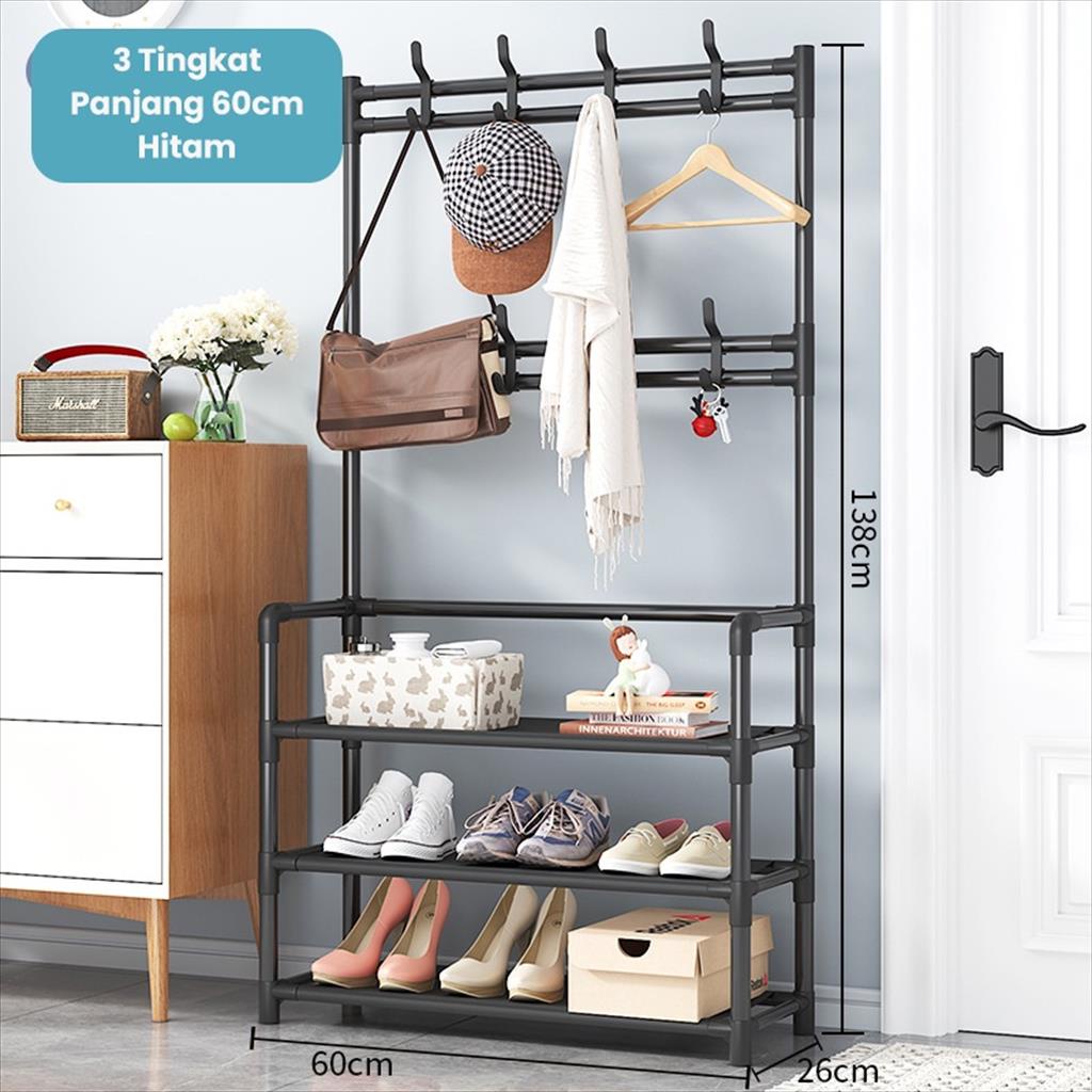 MJS 975. Stand Hanger Baju Gantung 2IN1 Rak Pakaian Rak Sepatu Tempat Topi Tas Serbaguna Anti Karat