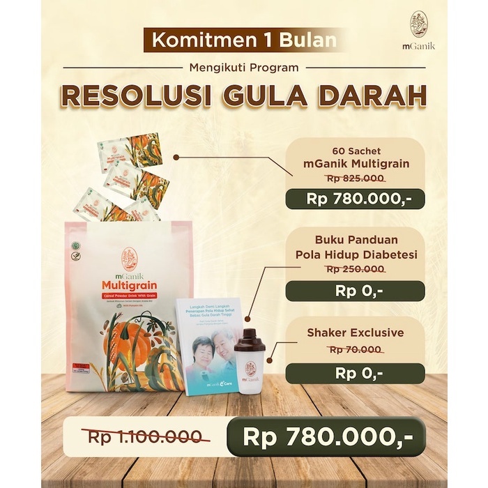 Paket Resolusi Gula Darah Mganik MULTIGRAIN Free Botol Shaker dan Buku Panduan Diabetesi