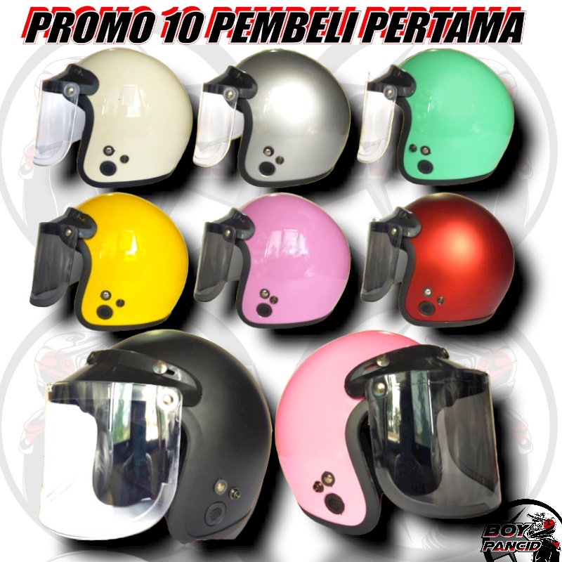 HELM BOGO POLOS FULL LEHER PREMIUM KACA DATAR INJAK HITAM BENING UNTUK PRIA DAN WANITA DEWASA COD BO