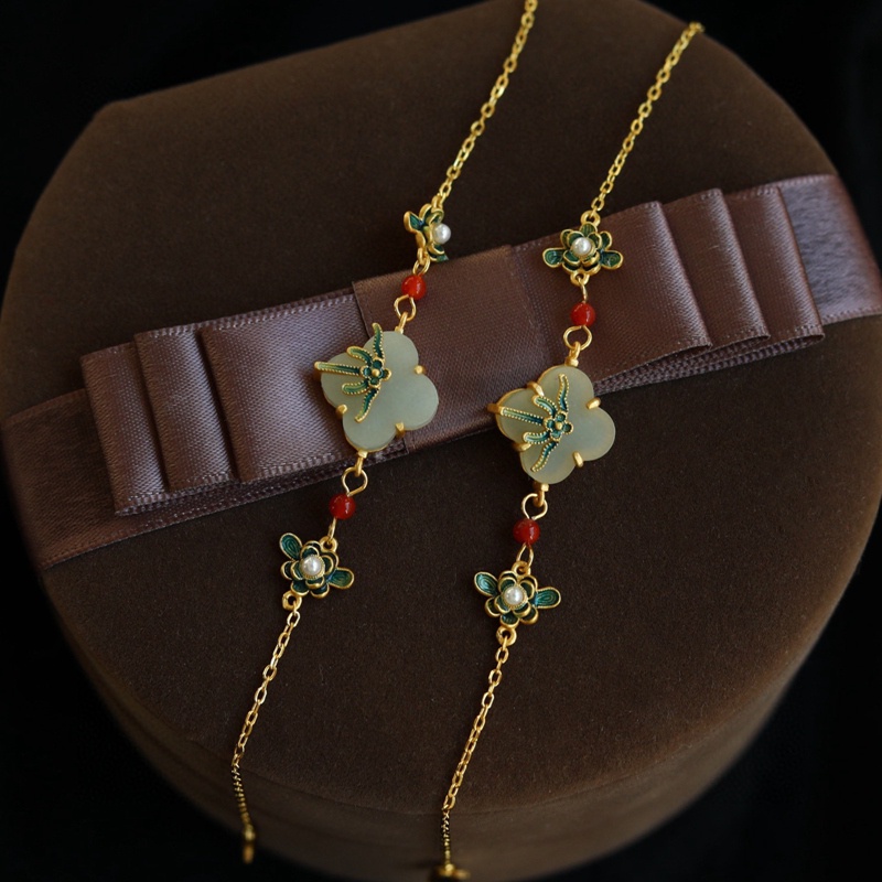 Fancyqube Gelang Tangan Rantai Manik-Manik Batu Giok Putih Gaya Cina Vintage Untuk Wanita