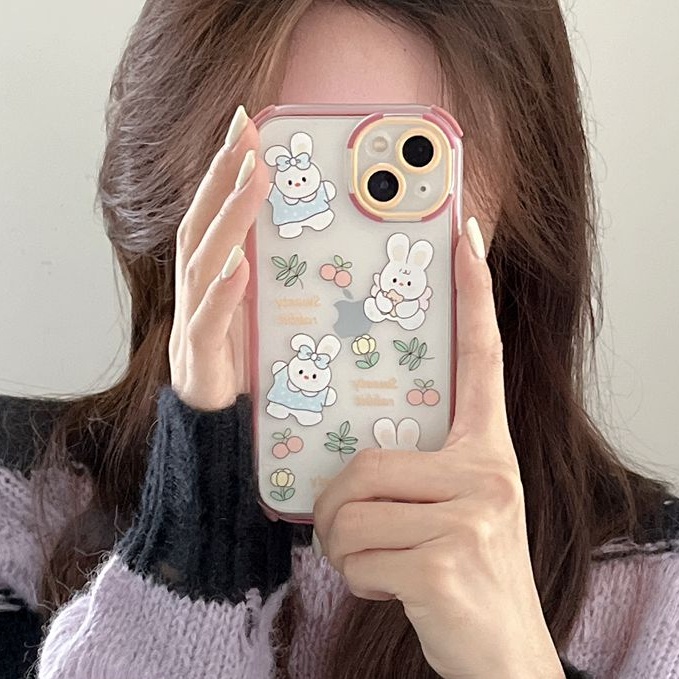 Casing hp IPhone 11 12 13 14 Pro Max 14 Plus Anti Jatuh Casing Bunga Ikatan Simpul Kelinci Kelinci Lucu Gadis Hadiah Cukup Beruntung