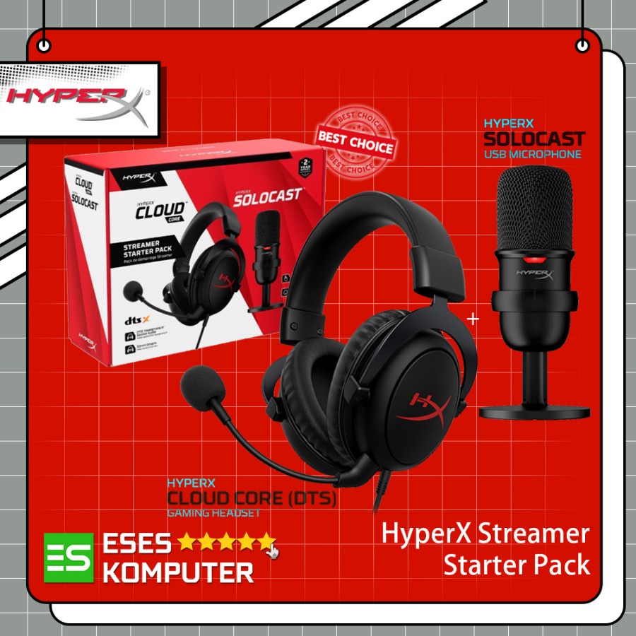 HyperX Streamer Starter Pack Cloud Core Headset &amp; Solocast Microphone