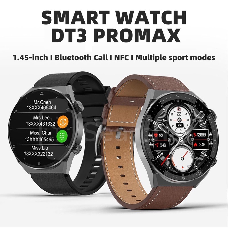 DT NO.1 DT3 ProMax✅Jam tangan pria Smart Watch IP68 Waterproof (NFC+ 2 Strap) Play Music BT Phone Wirelsss Charge 100+ Faces Screen PK DT3Pro smartwatch