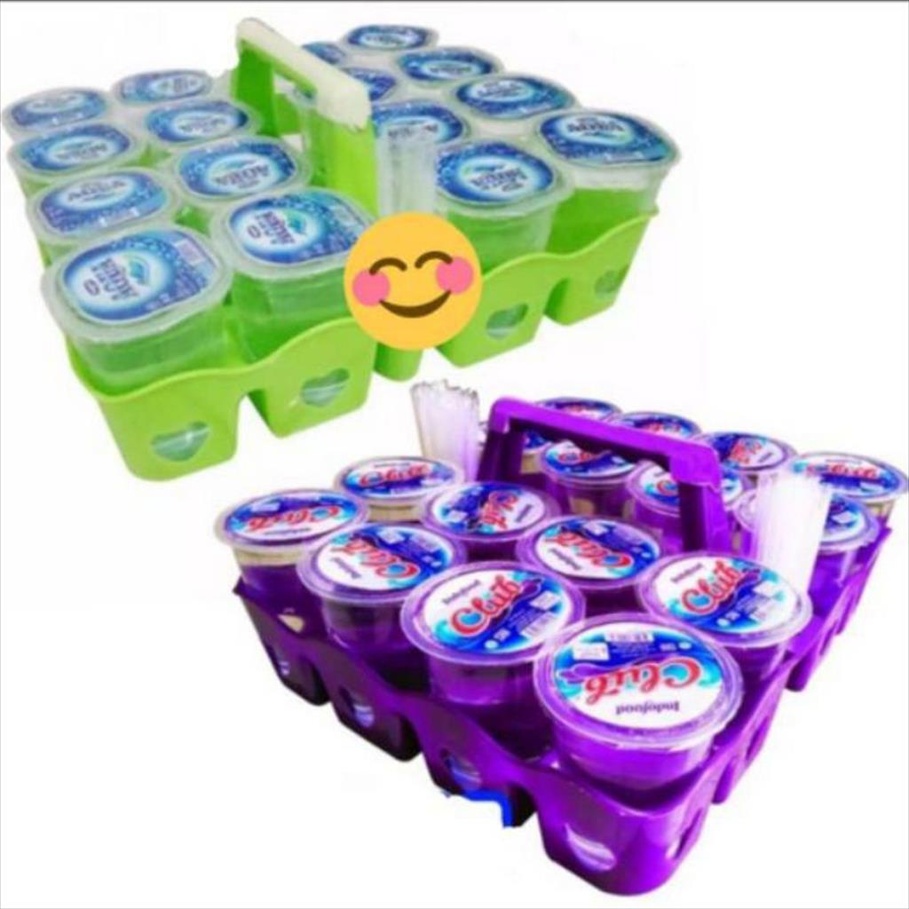 MJS 993. Rak Gelas Mineral Aqua Plastik 16 Lubang + Slot sedotan Tempat Penyimpanan Air Minum Meja Minuman Minimalis Murah Kuat