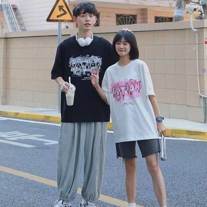 [littlecrab] Kaos Oversize Gation Beruang Two Tone Ombre Dops Japanese Hitam Putih Pink Abu-Abu Soft Color T-shirt Couple Unisex Unik Berkualitas Korean Style