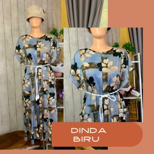 DASTER JUMBO BUSUI Rifa long 7/8 home dress - Dinda Biru