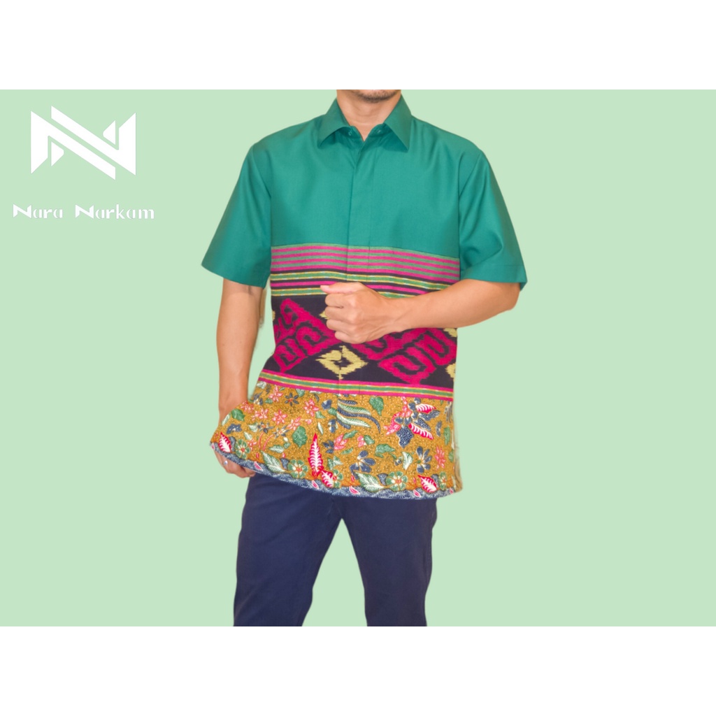 Kemeja Batik Pria Tenun Motif Green Etnik