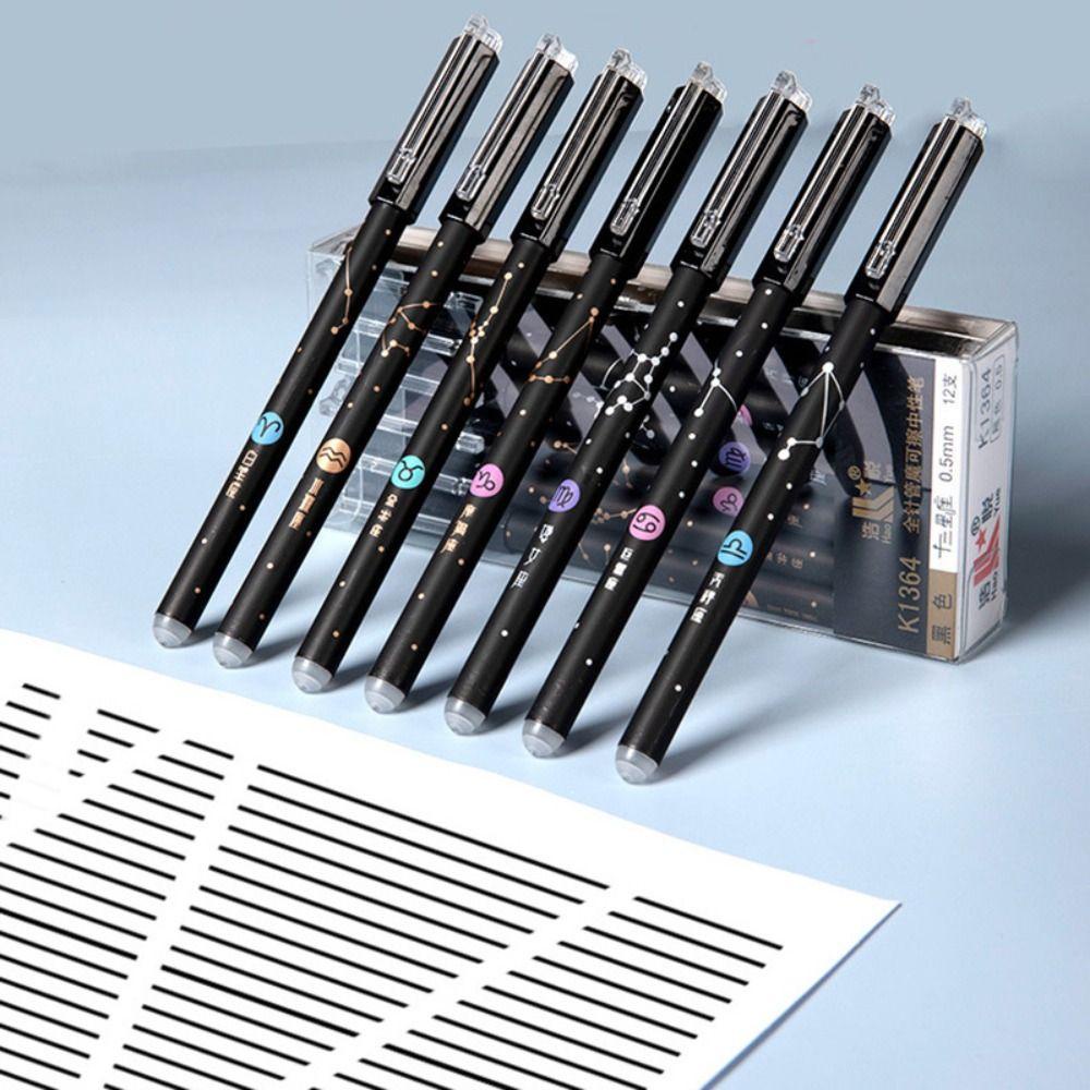 Top 12PCS/Set Gel Pena Perlengkapan Kantor Sekolah Alat Tulis Kreatif Hitam/Biru Tinta Dihapus Pulpen
