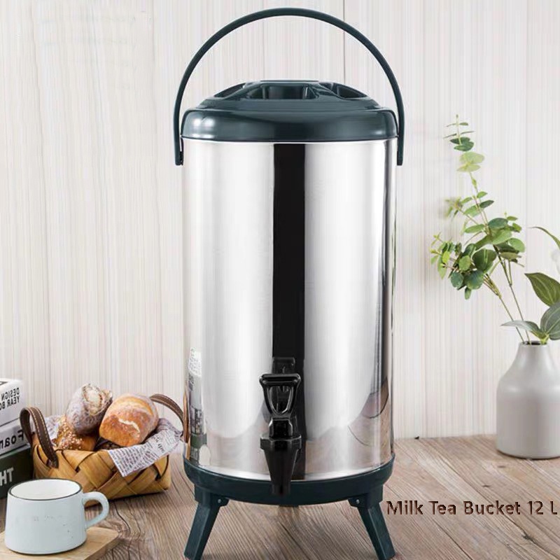 Milk Tea Bucket 12 Liter | Dispenser Stainless Steel Termos Besar Air Panas - Dingin | Water Jug kap