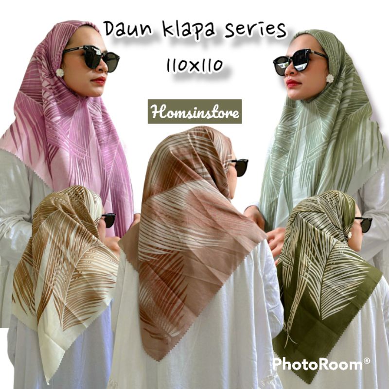 HS Jilbab Segiempat Motif Daun kelapa Voal Premium Deenay Kw motif Terbaru