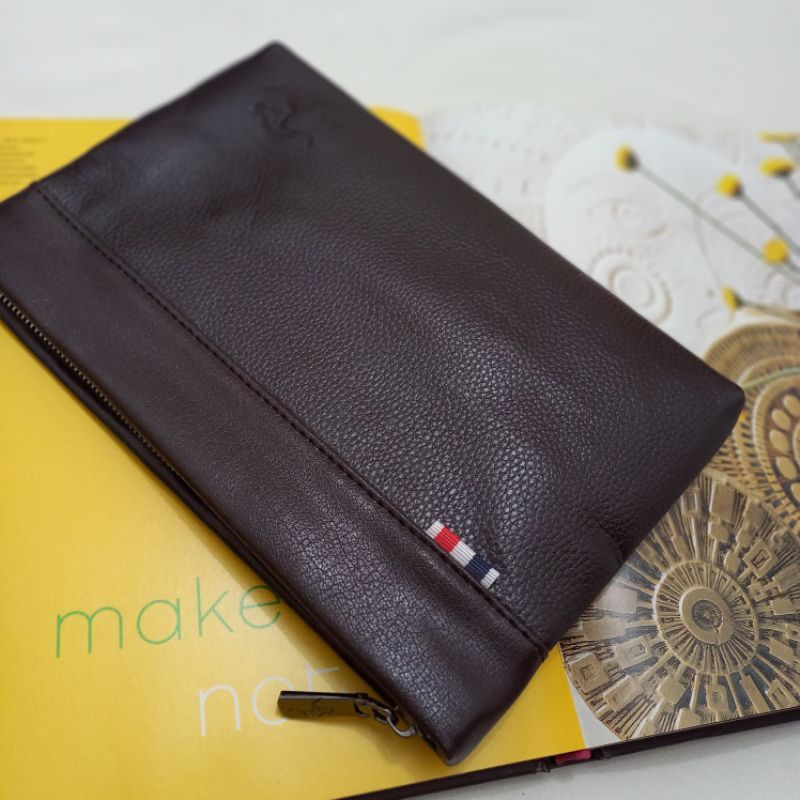 Preloved Tas Pria Clutch Kanguru Hand Bag Brown leather