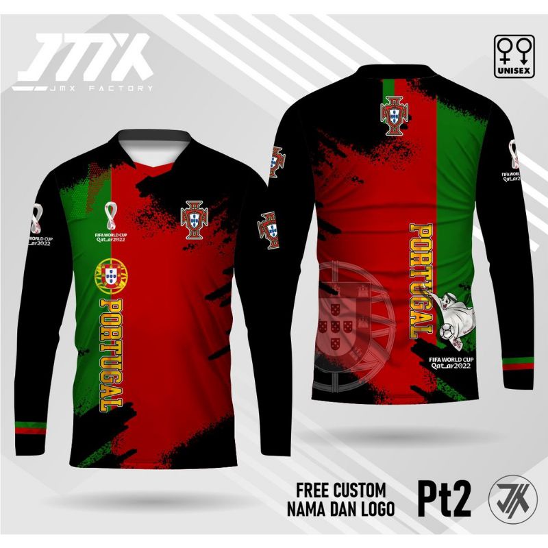 T-Shirt Jersey Portugal Piala Dunia Qatar/Kaos Jersey Piala Dunia Qatar 2022/Kaos Portugal Lengan Pa