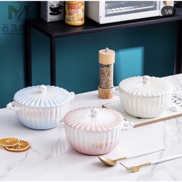 

Promo Luxury Shell Ceramic Bowl with Lid / Mangkuk Saji Panci Keramik Mewah - Putih Diskon