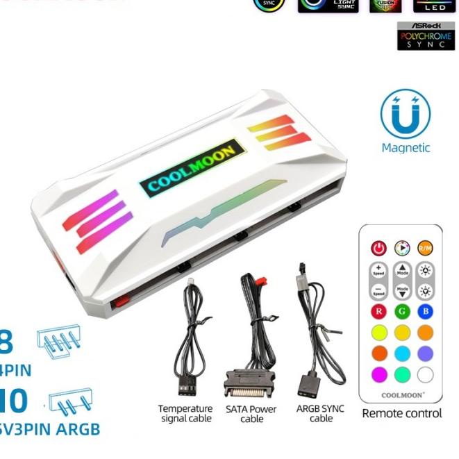 COOLMOON RGB Fan Controller + Remote 4pin PWM + 3pin 5V ARGB - Hitam