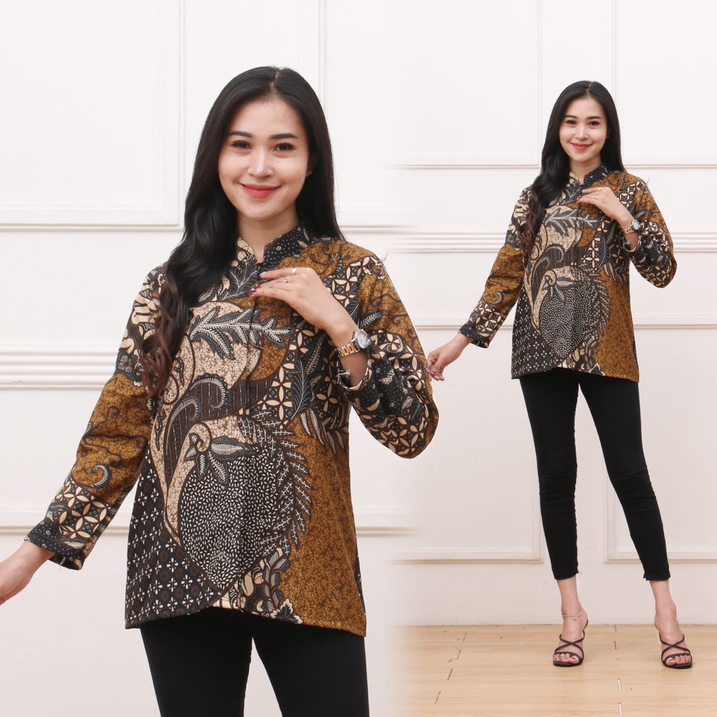 1 - ATASAN BLOUSE BATIK WANITA LENGAN PANJANG || SARIMBIT COUPLE  BATIK PRIA WANITA