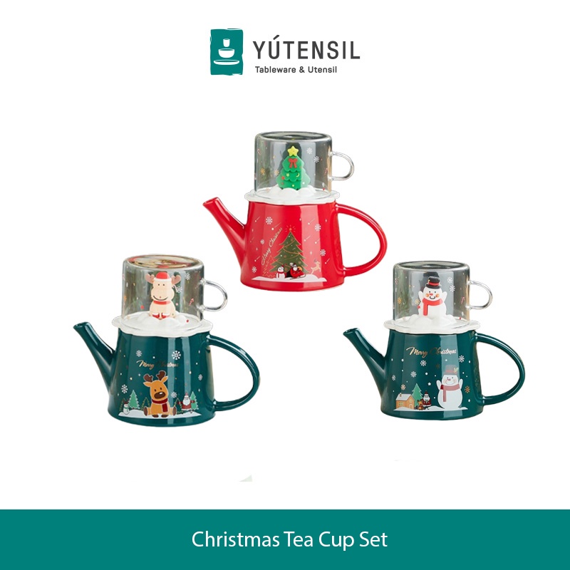 Yutensil Teko Set Cangkir Natal / Christmas Tea Pot Set / Gift Box Souvenir