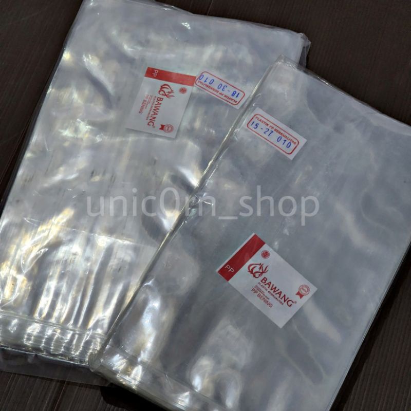 Kantong Plastik PP Mika Bening Tebal 010 Merk Bawang ( Isi -/+ 500gram )