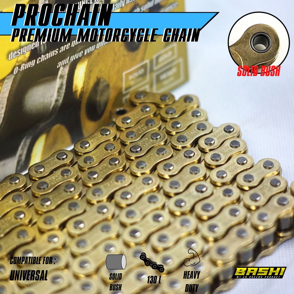 RANTAI MOTOR BASHI PROCHAIN GOLD 415H 428H 520H 130L HONDA SOLID BUSHING   By Mega_Racing