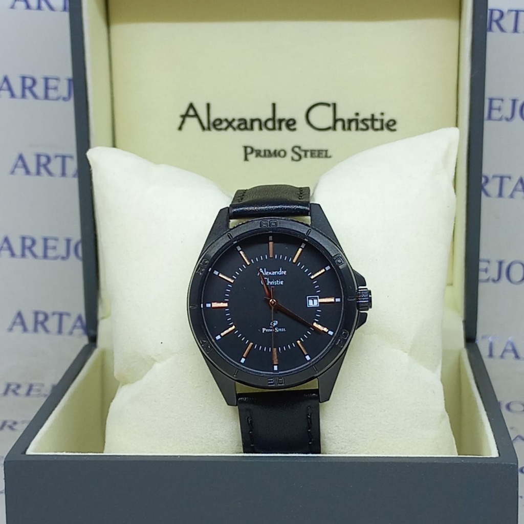 JAM TANGAN WANITA ALEXANDRE CHRISTIE AC 1011 KULIT HITAM STRIP ORI