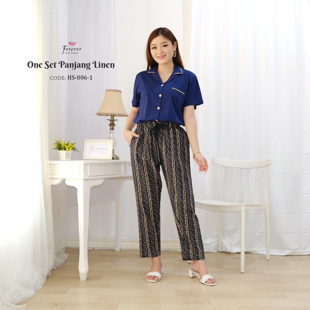 HS-006-1 Forever Sweet BLACK Label Linen Setelan Celana Panjang BUSUI  BAJU Tidur PIYAMA Pakaian Rum