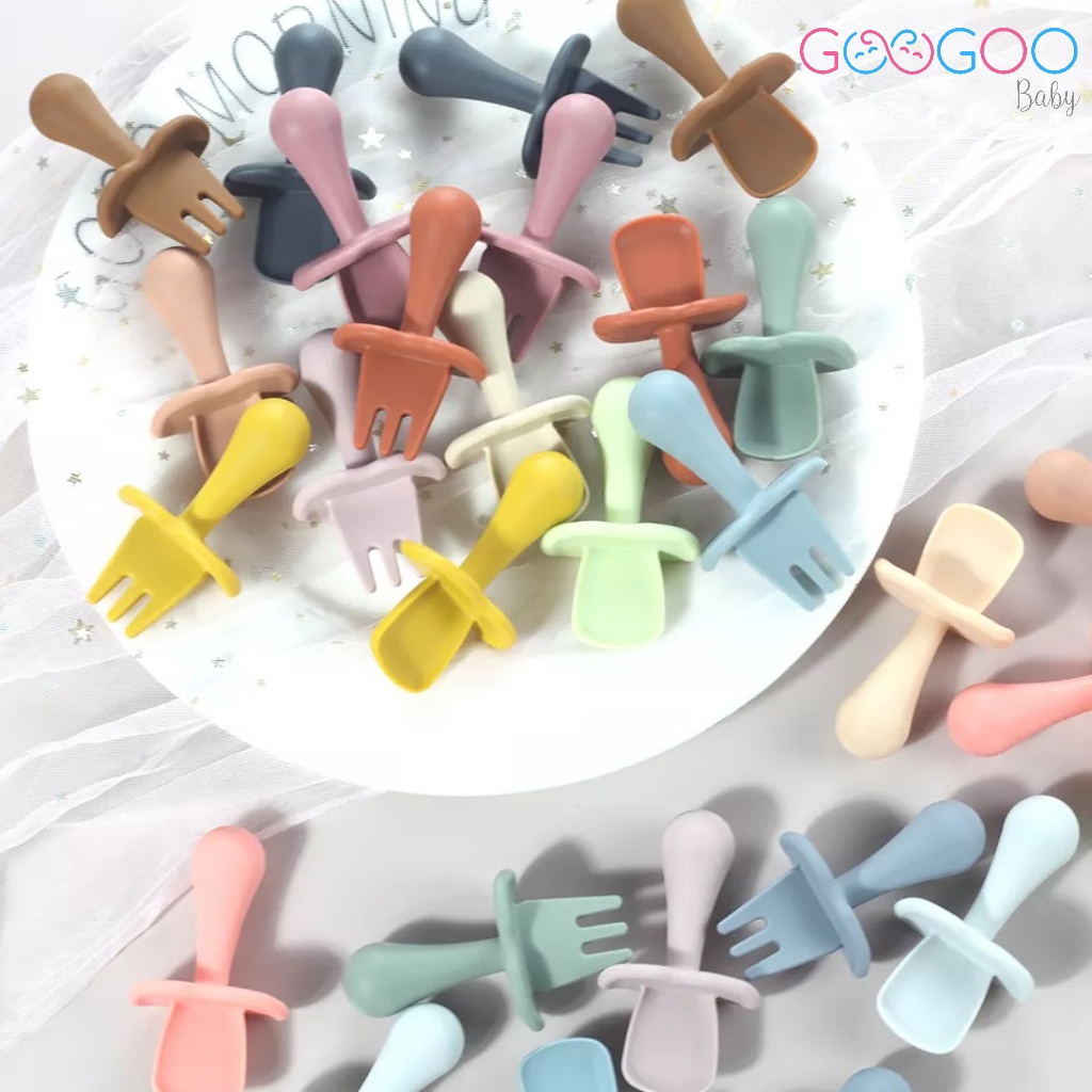 GOOGOO Baby Training Silicone Mini Spoon Fork / Sendok Garpu Silikon Bayi