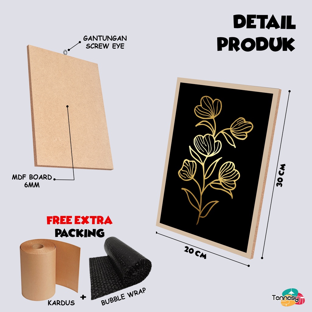 TENNESY HIASAN DINDING GOLD 20x30CM WALL DEKOR PAJANGAN KAYU POSTER DEKORASI DINDING KAMAR TIDUR RUMAH