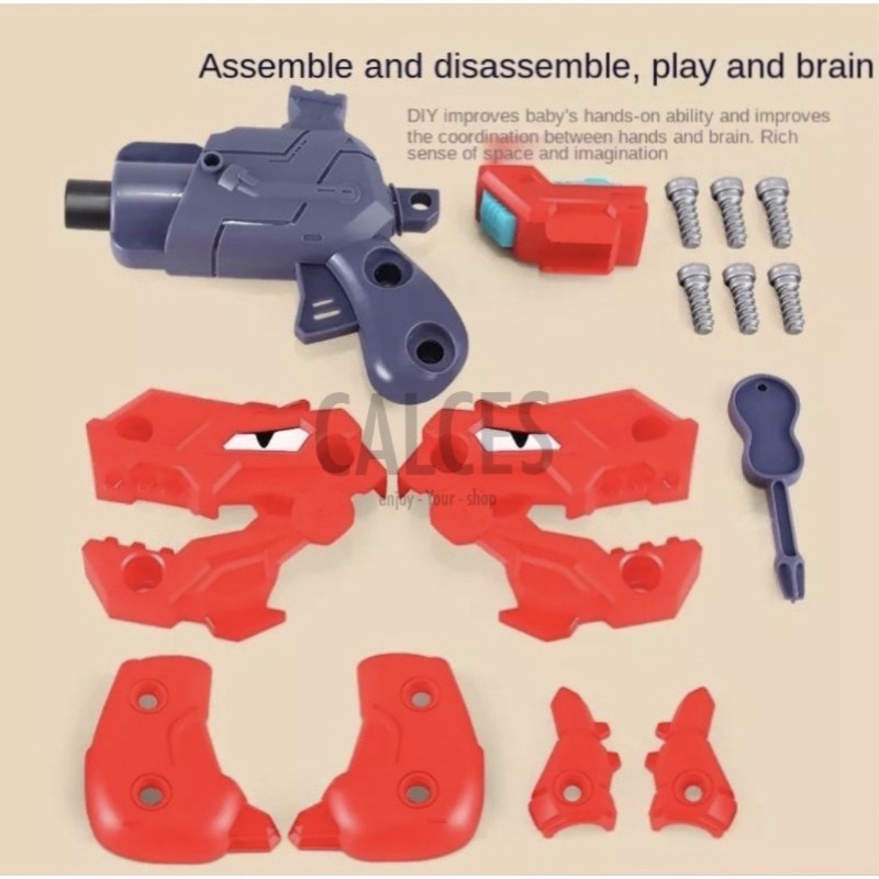 Mainan Pistol DIY Dinosaurus Soft Gun Mainan Anak Peluru Busa Edukasi