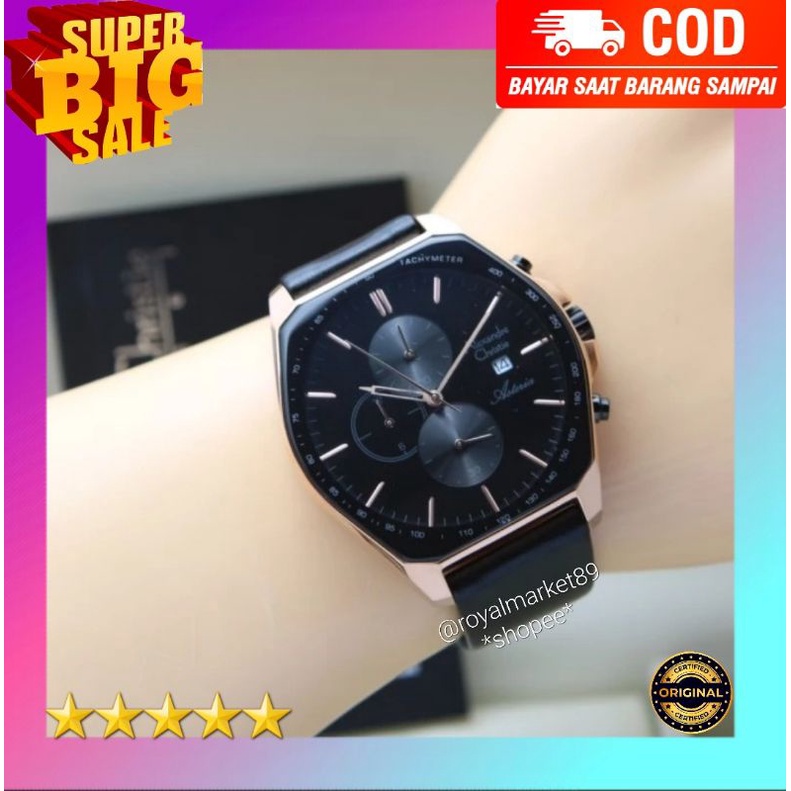 [PILIHAN WARNA LAIN GESER FOTONYA] ORIGINAL JAM TANGAN PRIA ALEXANDRE CHRISTIE CHRONO KULIT STRAP AR