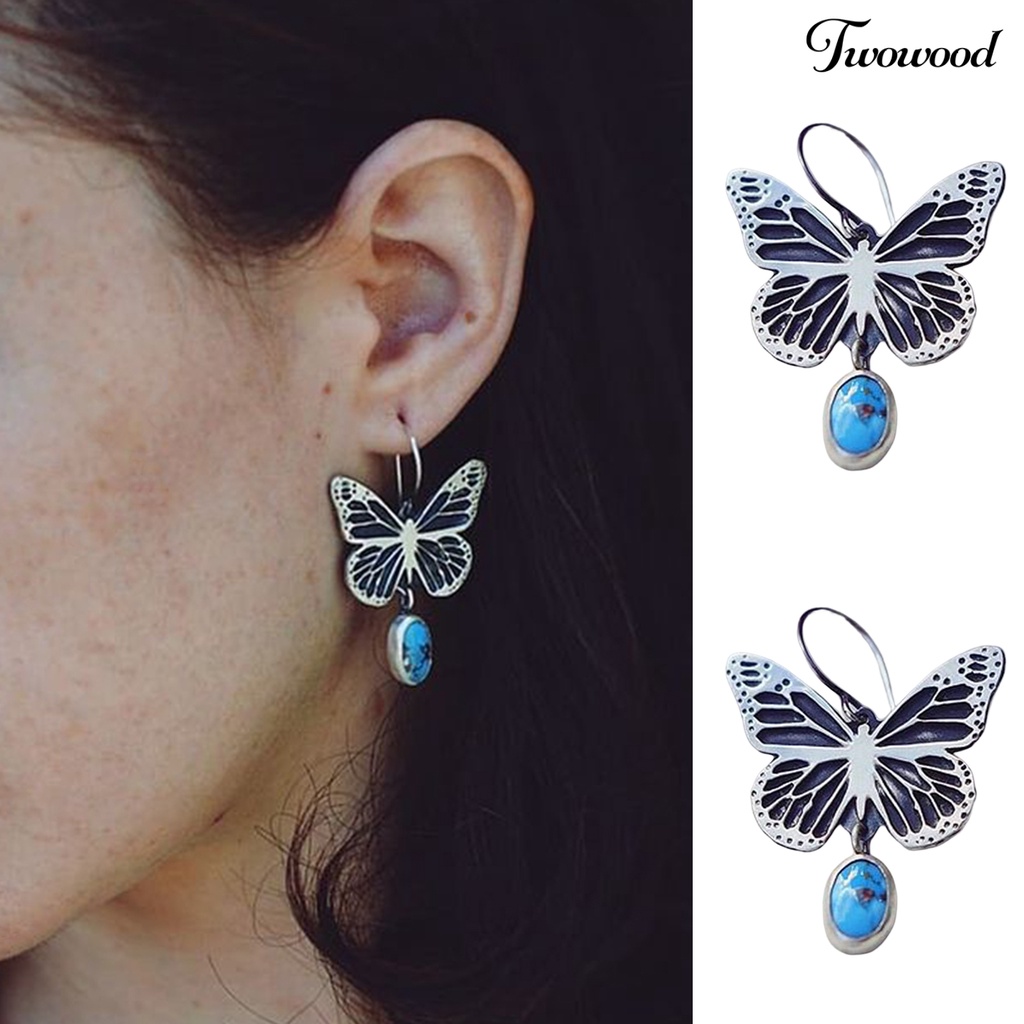 1 Pasang Anting Juntai Liontin Kupu-Kupu Geometris Turquoise Buatan Gaya Vintage Boho Untuk Wanita