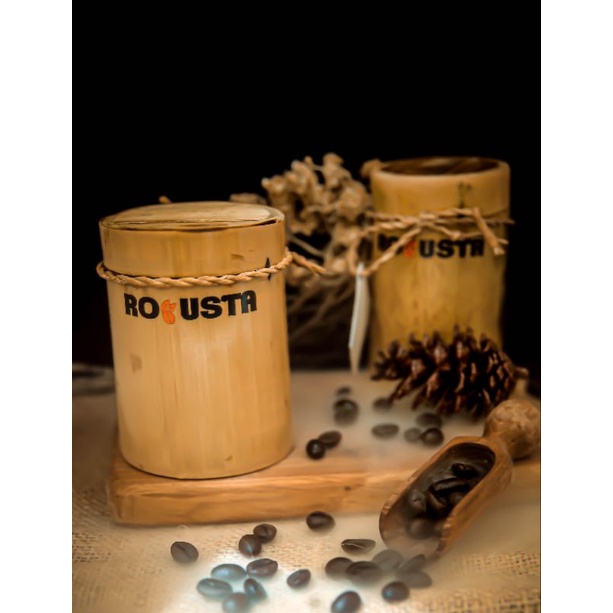 

50 Gram Roasted Bean Robusta Sembalun honey Jual Grosir Arabika Kemasan Bambu