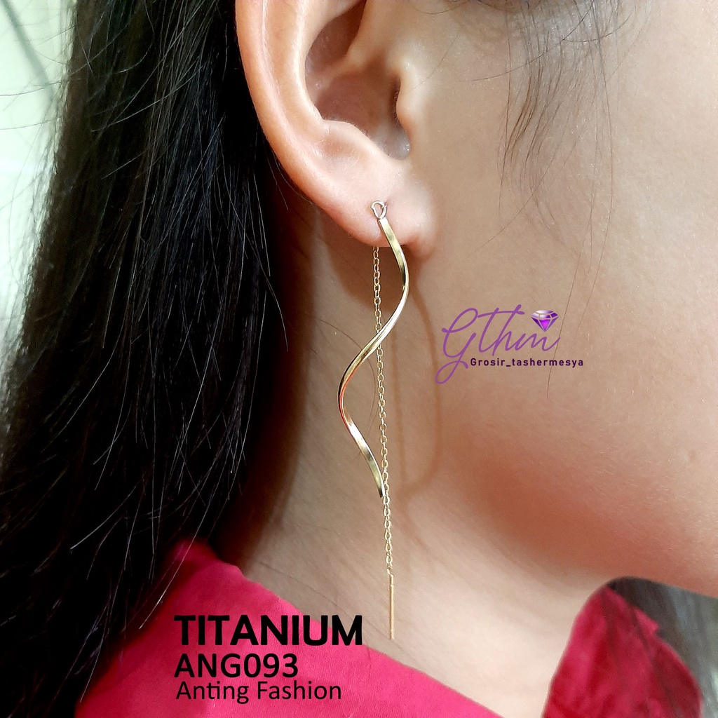 Anting Titanium Spiral Jurai Panjang Anti Karat Perhiasan fashion Import Premium Ang093