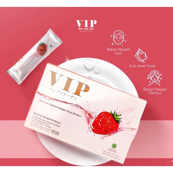 VIP Collagen Drink 1 Box (20 Sachet) Minuman Premium Kolagen Colagen Pencerah Pelembab Kulit Wajah Sehat Cantik Glowing Original 100% Official