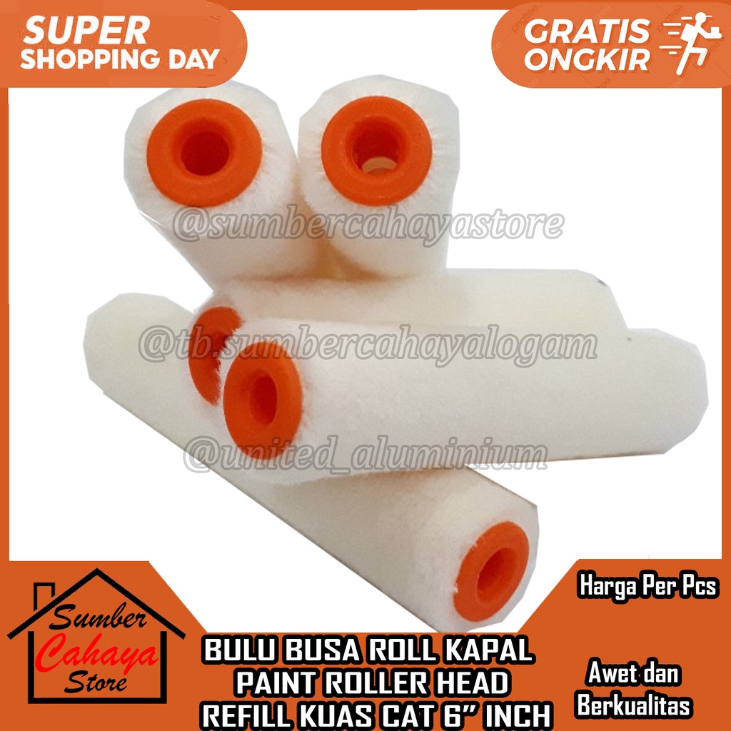 BULU BUSA ROLL KAPAL PAINT ROLLER HEAD REFILL ROL KUAS CAT CATT 6” IN INCI INCHI INCH FOAM KECIL SPO