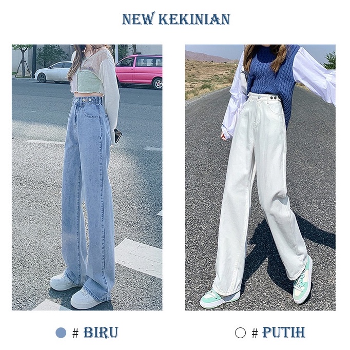 New Kekinian -- Highwaist Loose Straight Kasual Jeans Wanita Import