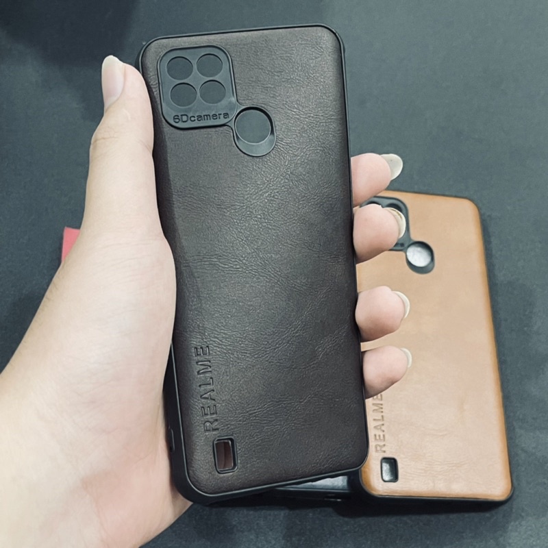 Leather Case Realme C21 Softcase Kulit Elegan Casing Slim Fit