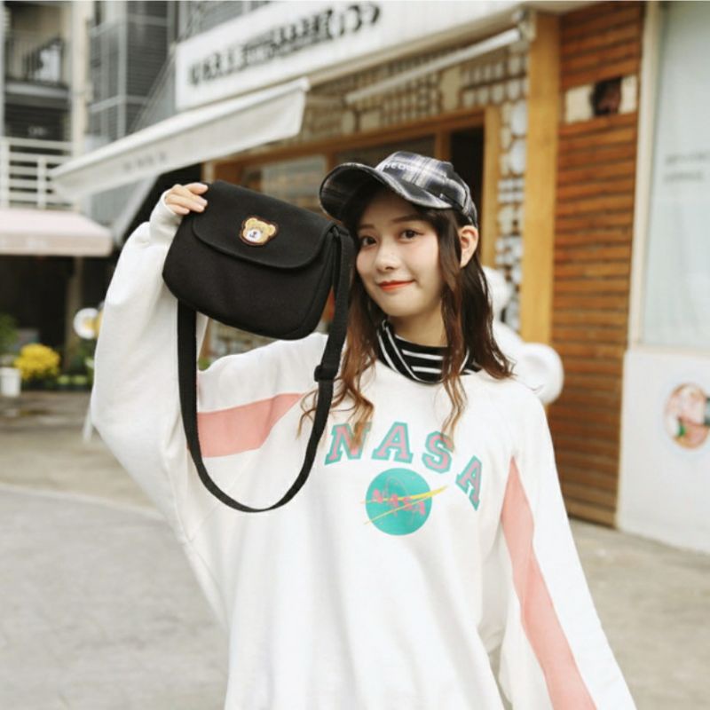 dem_sare / DS1180   Tas selempang kanvas korean mini sling bag canvas Tedy Bear Sling Bag Mini Tas Selempang Remaja