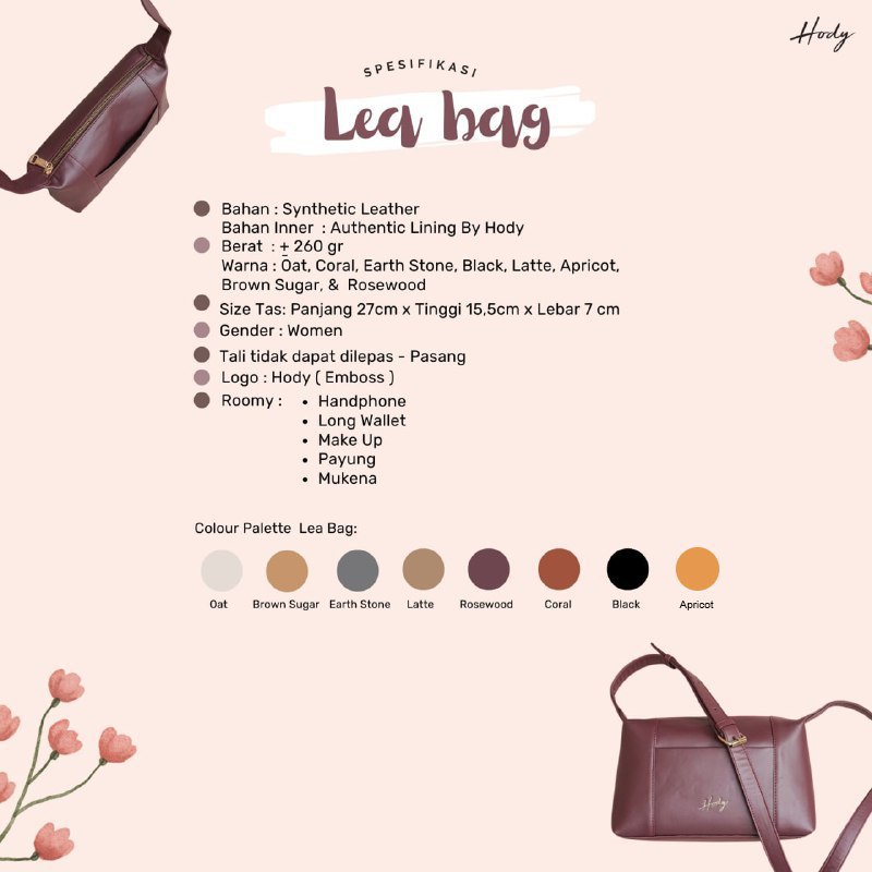 Hody - LEA Bag - Tas Selempang Wanita Vintage Simple Elegan Bahan Kulit PU Premium | LEA BAG BY HODY