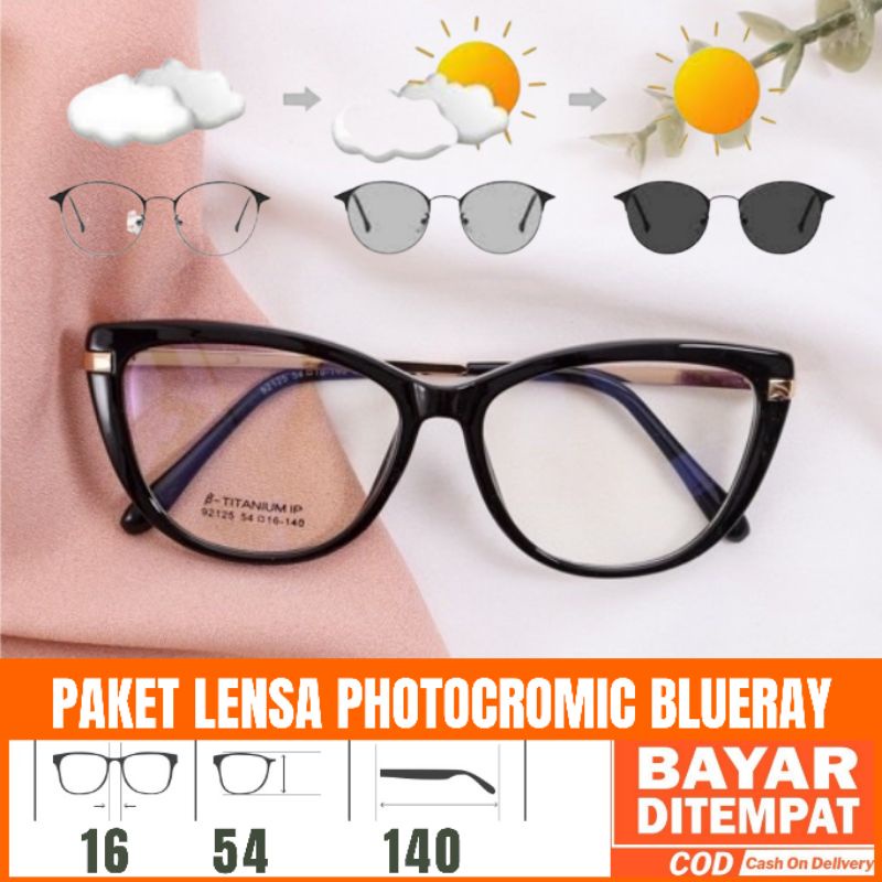 Paket Kacamata Photocromic 92125 Kacamata Antiradiasi Blueray kacamata nornal dan minus kacamata semi cat eye