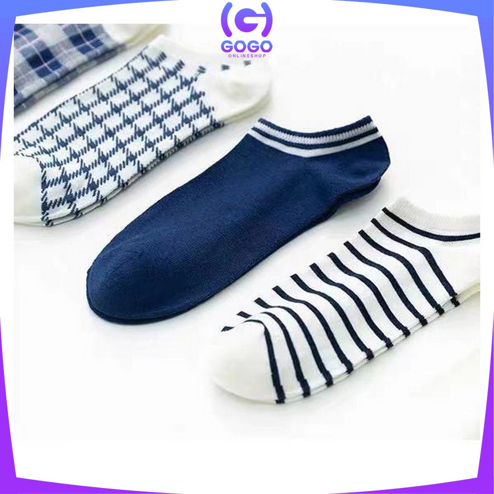 GOGO-P187 Kaos Kaki Pendek Wanita Motif Kotak Biru / Kaus Kaki Pendek Wanita Dewasa / Ankle Sock Fashion Korean Style