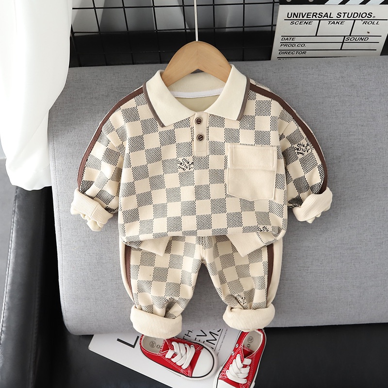 COD- Setelan baju anak laki laki impor korea/ setelan anak anak uisa 6 bulan - 4 Tahun / setelan anak Motif BoardCream