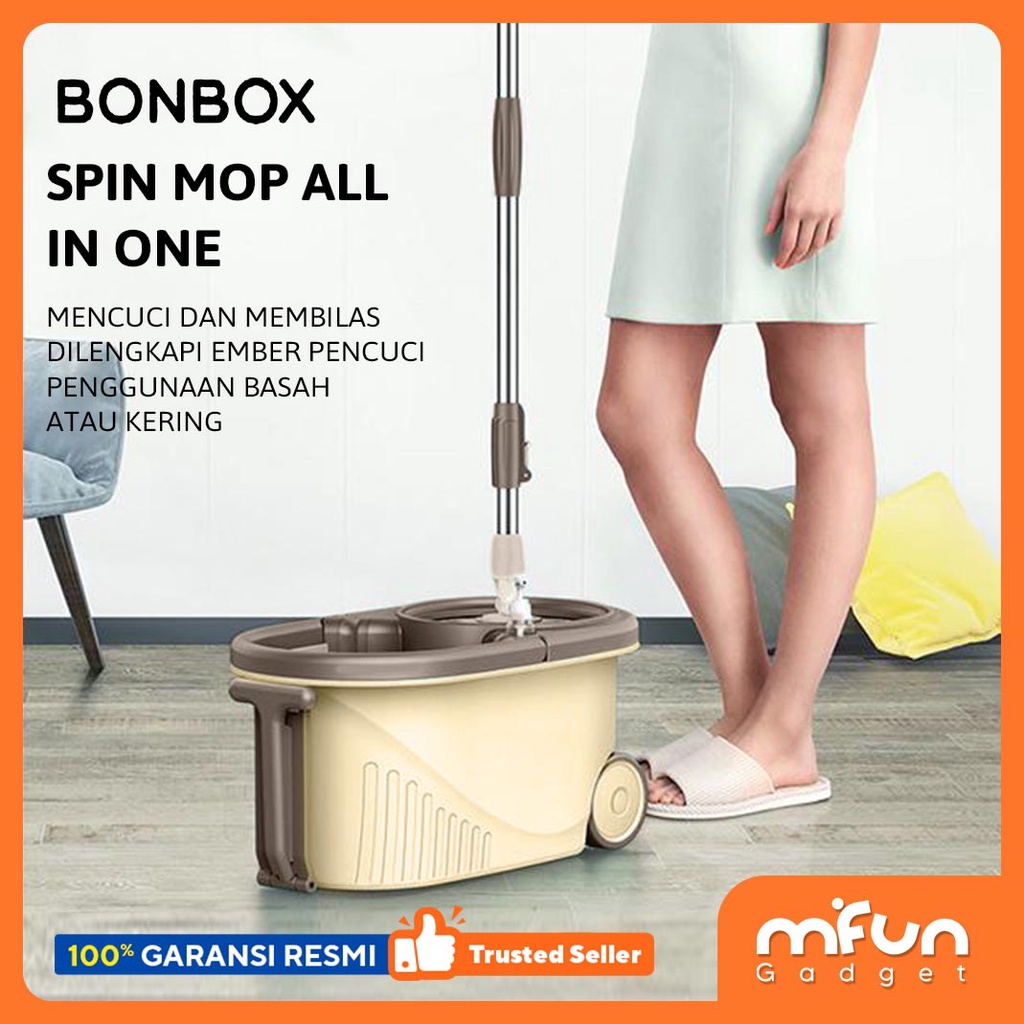 Alat Pel Lantai Kain Fiber dengan Ember Spin Mop Membilas