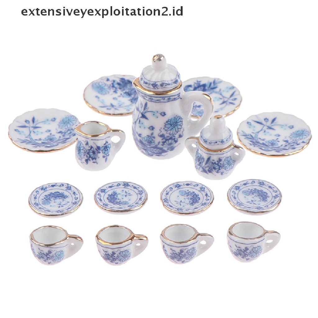 15pcs / Set Mainan Miniatur Cangkir Teh Porselen Keramik Untuk Aksesoris Rumah Boneka 1: 12