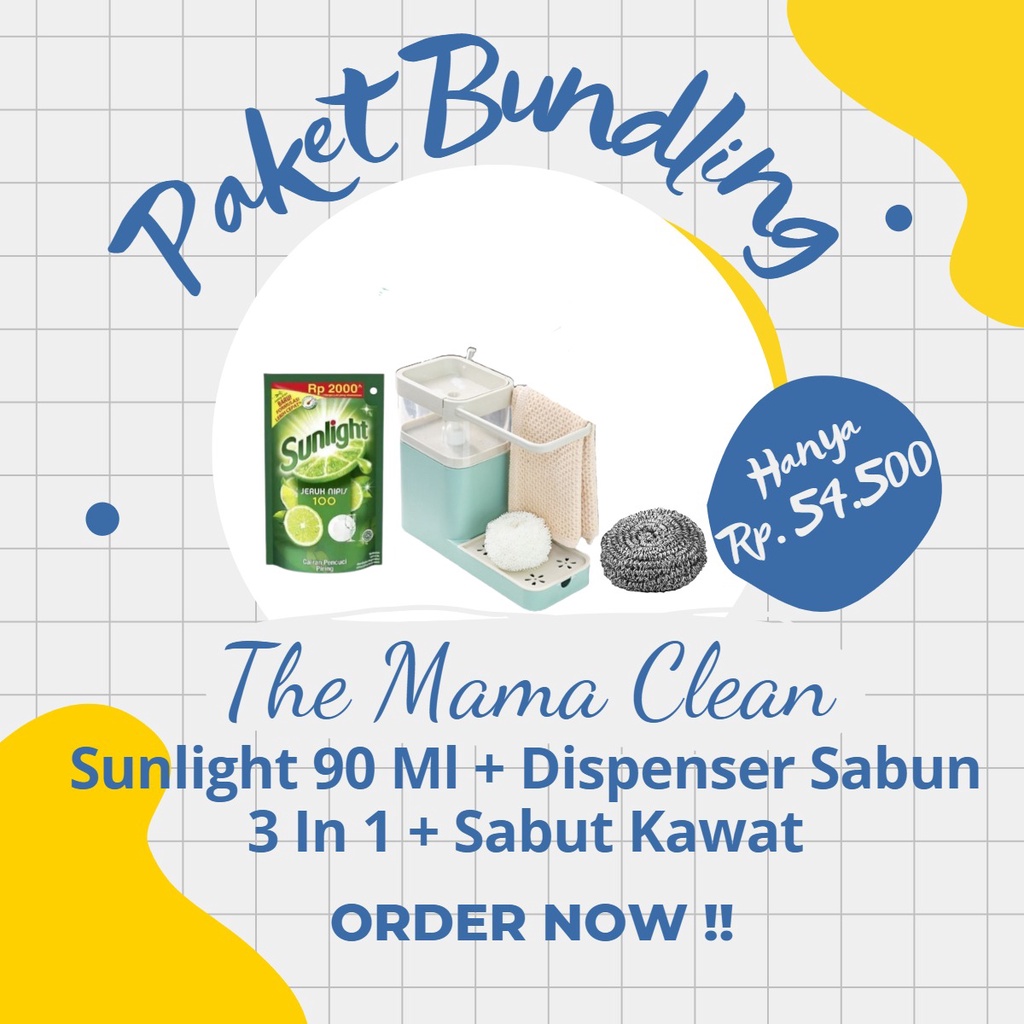 SABUN SUNLIGHT + POMPA SABUN 3 IN 1 + SABUT KAWAT CUCI PIRING (PAKET BUNDLING)