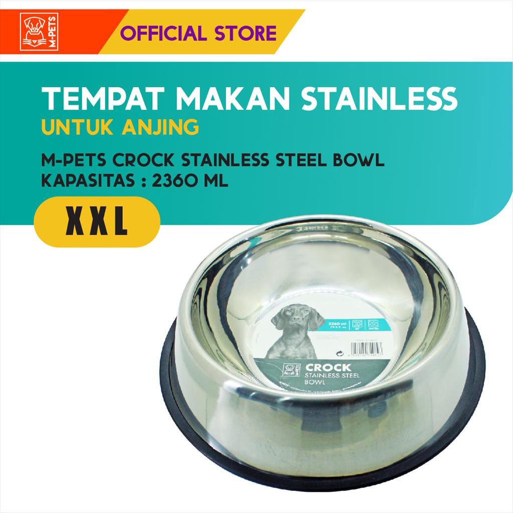 M-Pets Crock Stainless Steel Bowl XXL - 2360 ML / Tempat Makan Hewan