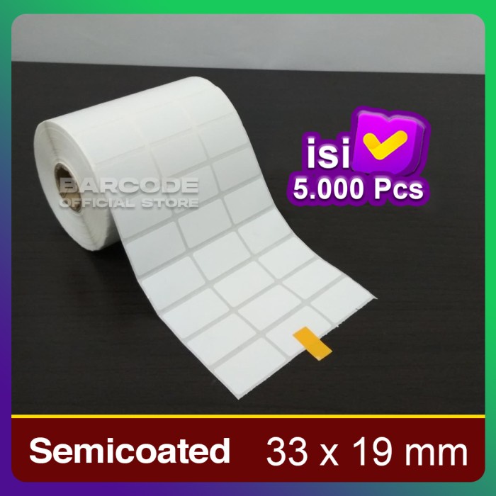 

KERTAS STIKER PRINTER BARCODE 33 X 19 MM - 3 LINE - SEMICOATED 5000pcs DEVINA36